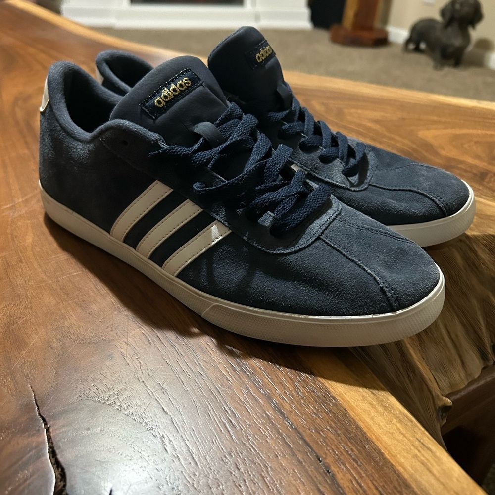 adidas Navy Suede Sneakers with White Stripes